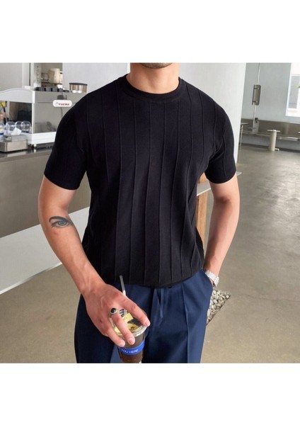 Siyah-Beyaz 2'li Erkek Yuvarlak Yaka Örme T-Shirt modelleri