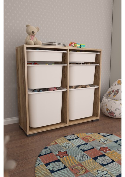 Carla 2 + 2 + 2 Tropik Ceviz Ultra Derin Sepetli Çok Amaçlı Dolap Oyuncak Dolabı