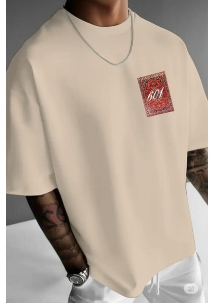 Erkek Bej Yetim Kol Oversize Carpet Baskılı Tshirt fiyatları
