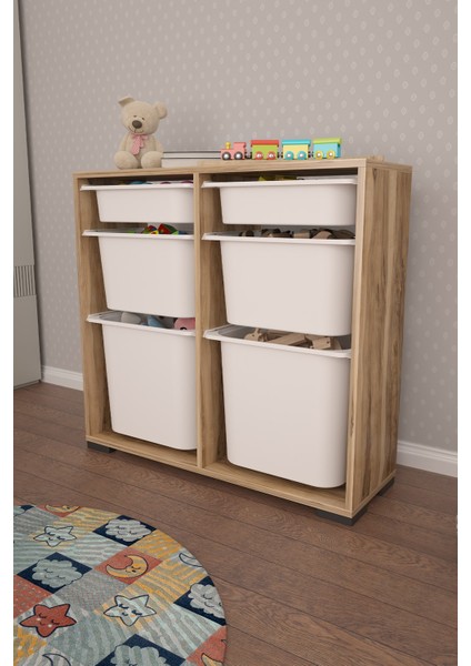 Carla 2 + 2 + 2 Tropik Ceviz Ultra Derin Sepetli Çok Amaçlı Dolap Oyuncak Dolabı
