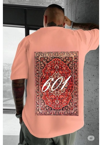 Erkek Pembe Yetim Kol Oversize Carpet Baskılı Tshirt