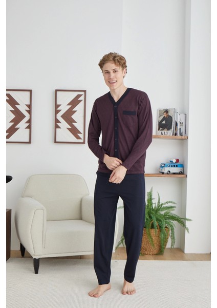 Erkek 9252 Erkek V Yaka Boydan Düğmeli Pijama Takımı