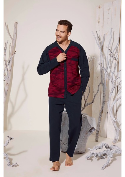 Erkek 8025 Erkek V Yaka Boydan Düğmeli Pijama Takımı