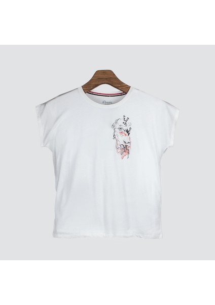 Halfface Pocket Kadın Baskılı T-Shirt