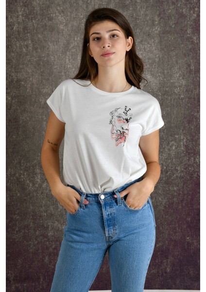 Halfface Pocket Kadın Baskılı T-Shirt fırsatları