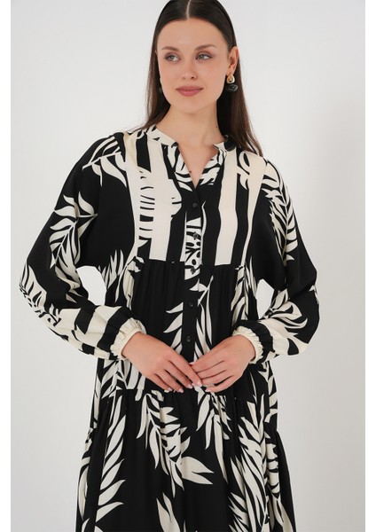 2423 Otantik Desenli Tesettür Elbise - Siyah 12 fırsatları