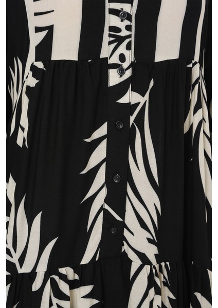 2423 Otantik Desenli Tesettür Elbise - Siyah 12 indirimleri