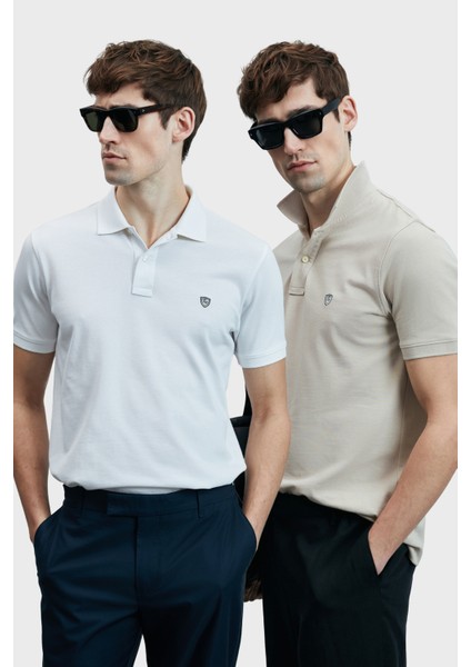 Logolu Pamuklu Comfort Fit Düğmeli Polo Yaka 2'li T Shirt Erkek T Shirt 111040206S2