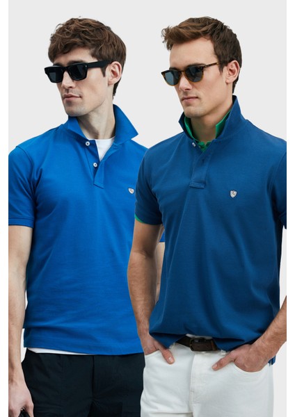 Logolu Pamuklu Comfort Fit Düğmeli Polo Yaka 2'li T Shirt Erkek T Shirt 111040206S2