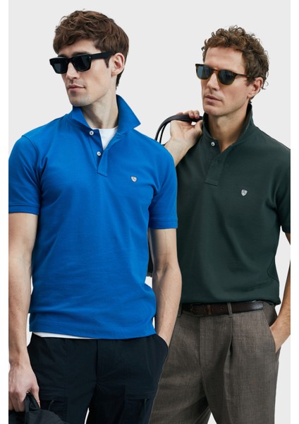 Logolu Pamuklu Comfort Fit Düğmeli Polo Yaka 2'li T Shirt Erkek T Shirt 111040206S2