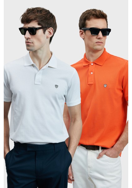 Logolu Pamuklu Comfort Fit Düğmeli Polo Yaka 2'li T Shirt Erkek T Shirt 111040206S2
