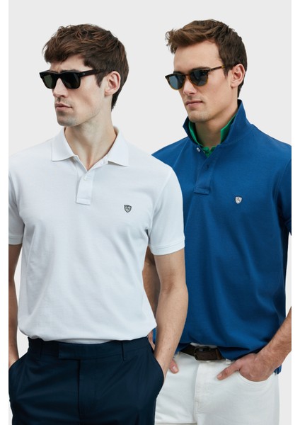Logolu Pamuklu Comfort Fit Düğmeli Polo Yaka 2'li T Shirt Erkek T Shirt 111040206S2