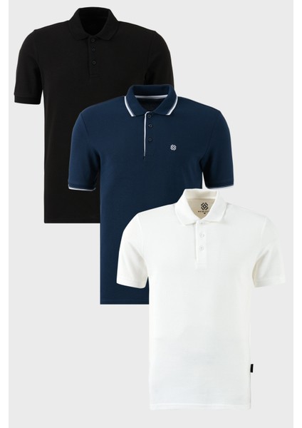 Pamuklu Regular Fit Düğmeli Polo Yaka 3'lü Paket T Shirt Erkek T Shirt 590211827S3
