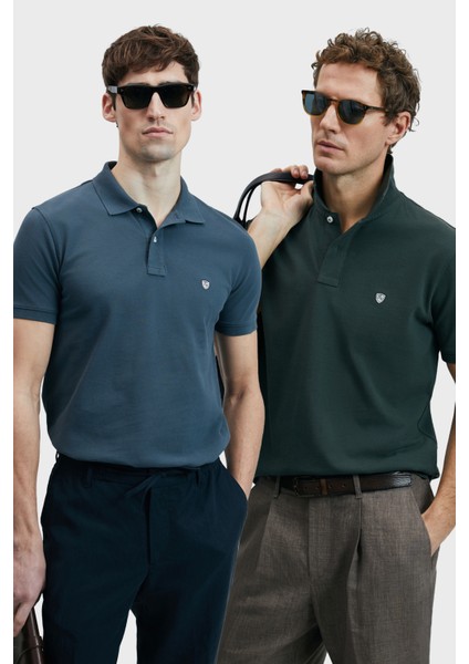 Logolu Pamuklu Comfort Fit Düğmeli Polo Yaka 2'li T Shirt Erkek T Shirt 111040206S2