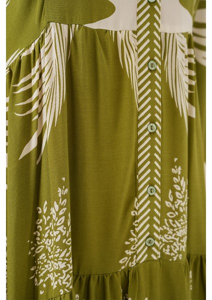 2423 Otantik Desenli Tesettür Elbise - Mint Yeşili indirimleri