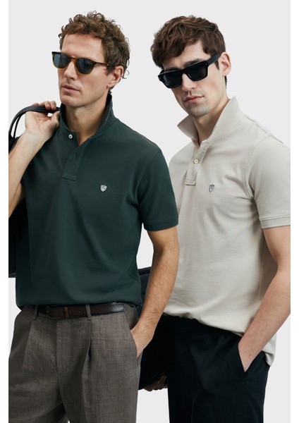Logolu Pamuklu Comfort Fit Düğmeli Polo Yaka 2'li T Shirt Erkek T Shirt 111040206S2