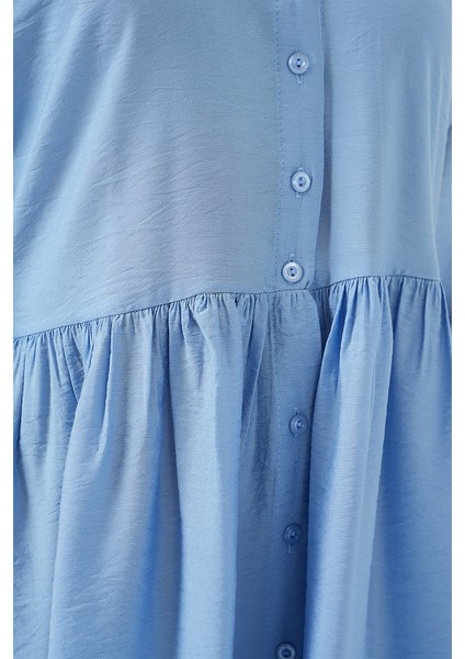Kadın Düğmeli Kısa Kol Elbise 2559 - Indigo indirimleri