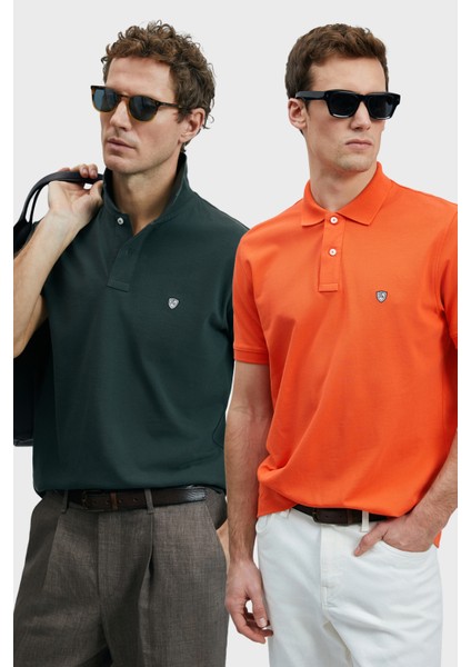 Logolu Pamuklu Comfort Fit Düğmeli Polo Yaka 2'li T Shirt Erkek T Shirt 111040206S2