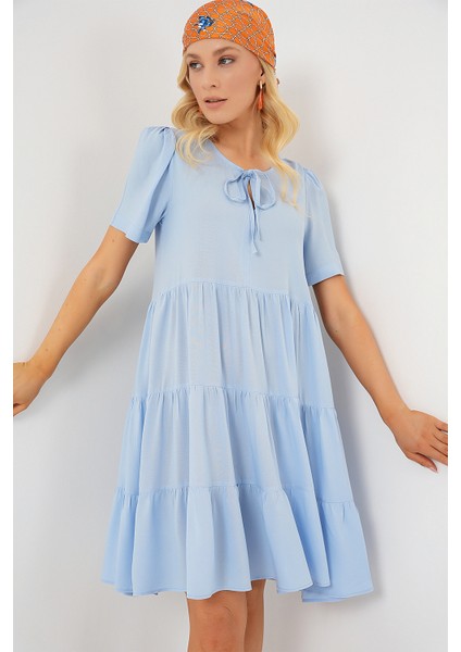 Kadın Kısa Kol Kısa Elbise 2554 - Mavi