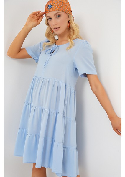 Kadın Kısa Kol Kısa Elbise 2554 - Mavi fırsatları