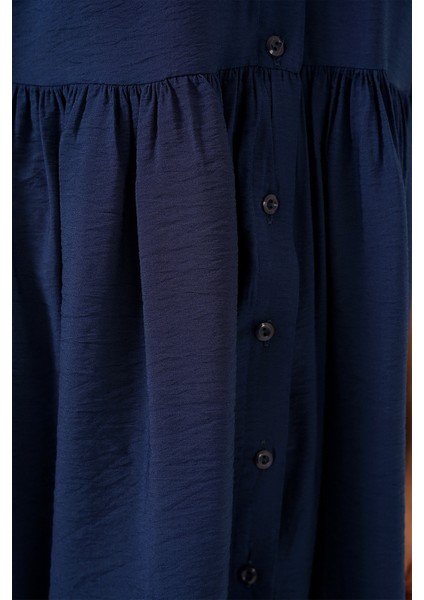 Kadın Düğmeli Kısa Kol Elbise 2559 - Lacivert indirimleri