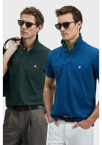 Logolu Pamuklu Comfort Fit Düğmeli Polo Yaka 2'li T Shirt Erkek T Shirt 111040206S2