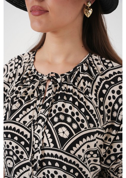 Kadın Kısa Kol Desenli Elbise 2553 - Siyah fırsatları