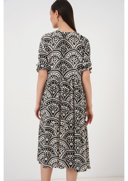 Kadın Kısa Kol Desenli Elbise 2553 - Siyah indirimleri
