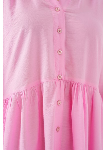 Kadın Düğmeli Kısa Kol Elbise 2559 - Pembe indirimleri