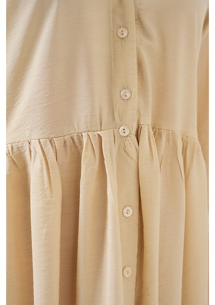 Kadın Düğmeli Kısa Kol Elbise 2559 - Krem indirimleri