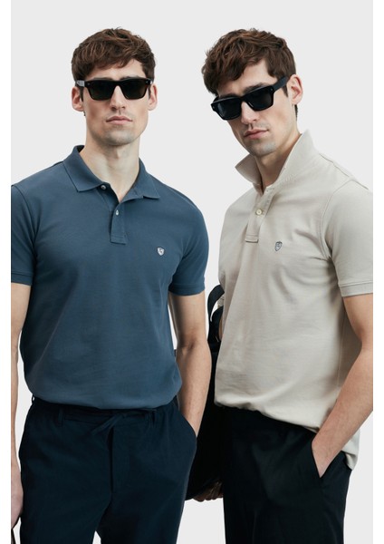 Logolu Pamuklu Comfort Fit Düğmeli Polo Yaka 2'li T Shirt Erkek T Shirt 111040206S2