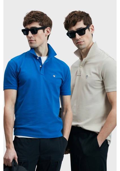Logolu Pamuklu Comfort Fit Düğmeli Polo Yaka 2'li T Shirt Erkek T Shirt 111040206S2