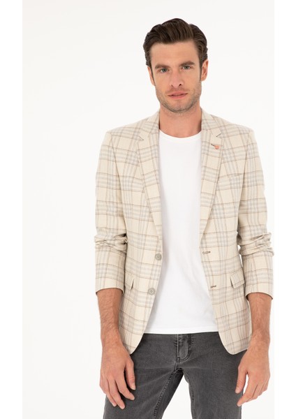 Erkek Ekru Slim Fit Ceket 50219500-VR019