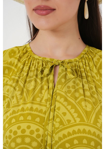 Kadın Kısa Kol Desenli Elbise 2553 - E.yeşil indirimleri