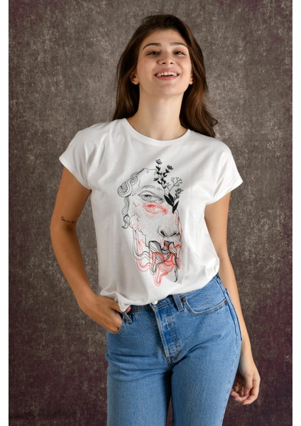 Halfface Kadın Baskılı T-Shirt