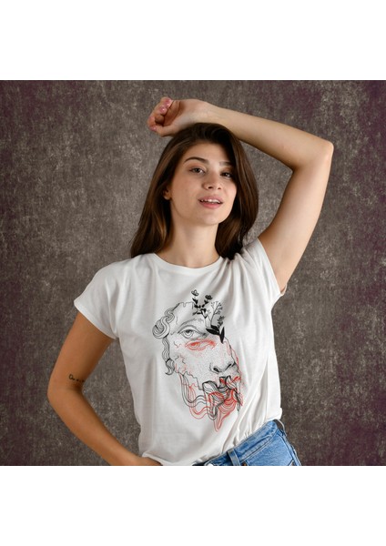 Halfface Kadın Baskılı T-Shirt