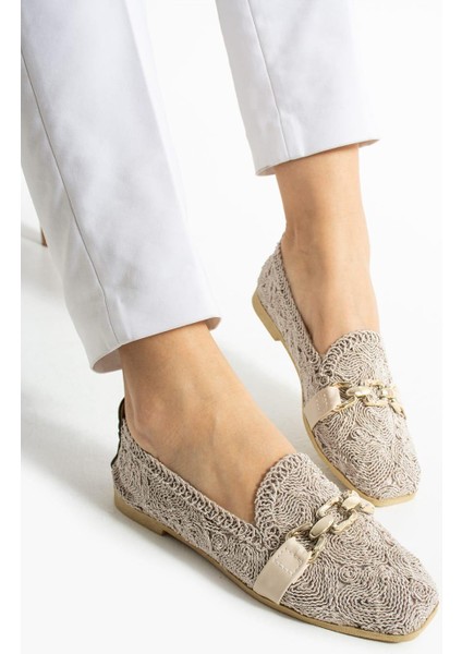 Zincir Detaylı Nefes Alabilen Esnek Yazlık Örgü Model Hasır Günlük Kadın Babet Ayakkabı