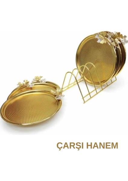 Çarşı Hanem 1 Adet Metal Tabaklık Gold Metal Organizer Tepsi Tabak Standı Bulaşıklık 6"lı modelleri