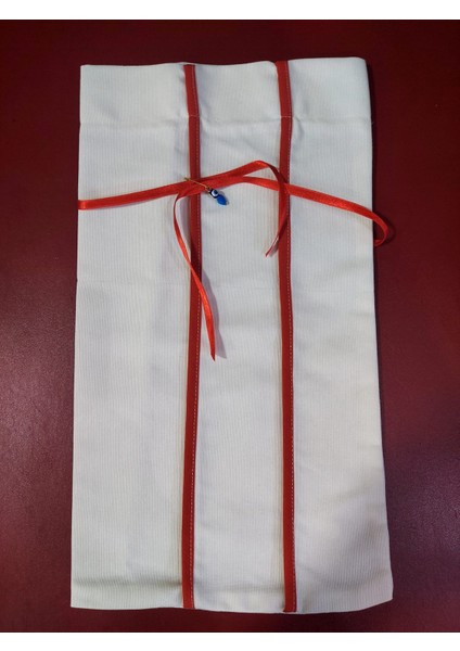 Gabardin Kumaş Nazar Boncuklu Bez Kese Bağ Detaylı El Yapım 38X21CM 1 Adet