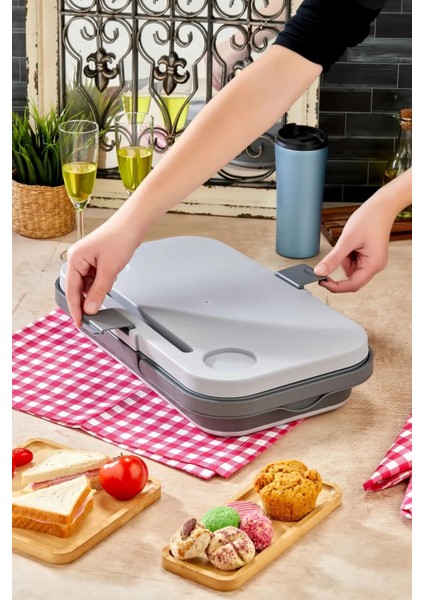 Piknik Sepeti 23.5 Lt Sehpali Akordiyon Katlanabilir Silikon Gri