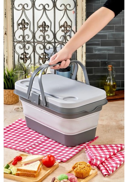 Piknik Sepeti 23.5 Lt Sehpali Akordiyon Katlanabilir Silikon Gri fiyatları