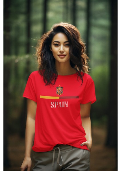 Ispanya Milli Takım Forma Baskılı Spain Unisex Kısa Kollu Kadın Erkek Tişört T-Shirt