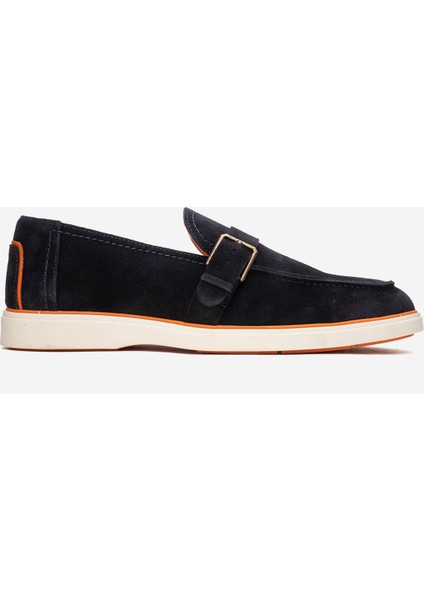 Erkek Hafif Tabanlı Toka Detaylı Loafer Gerçek Süet Deri Cr 2406 Lacivert