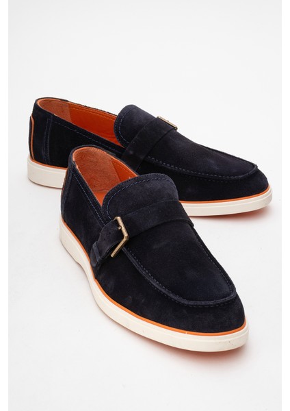 Erkek Hafif Tabanlı Toka Detaylı Loafer Gerçek Süet Deri Cr 2406 Lacivert