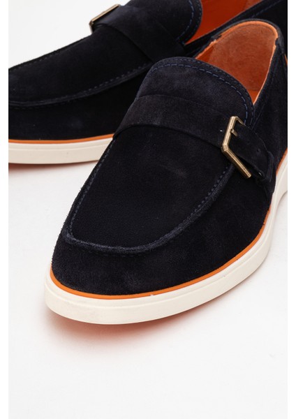 Erkek Hafif Tabanlı Toka Detaylı Loafer Gerçek Süet Deri Cr 2406 Lacivert