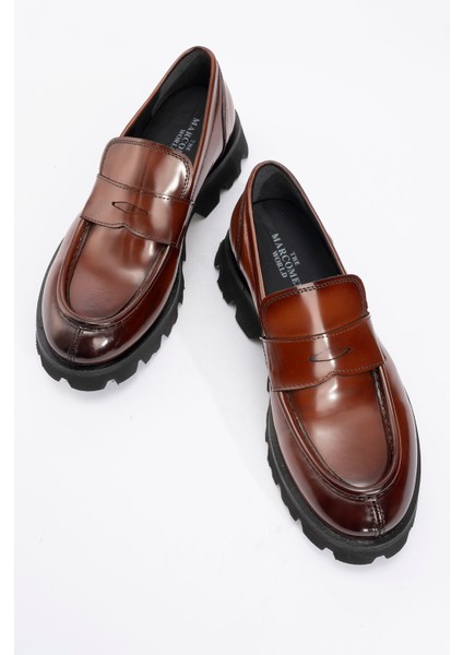 Erkek Casual Kalın Taban Loafer Ayakkabı Gerçek Deri Mc 20228 Taba indirimleri