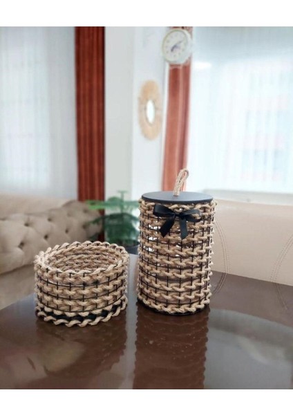 Mini Hasır 2li Sepet Düzenleyici Dekoratif Sepet