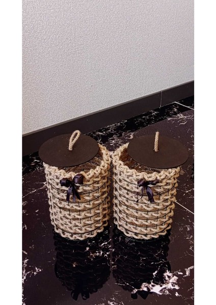 Hasır 2li Dekoratif Sepet-Düzenleyici Ahşap Kapaklı