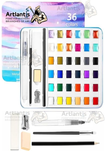 Tablet Sulu Boya 36 Renk Teneke Kutu 1 Paket 36 Lı Taş Sulu Boya Çıkarılabilir Tablet Suluboya Resim Hobi Sanat