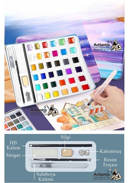 Tablet Sulu Boya 36 Renk Teneke Kutu 1 Paket 36 Lı Taş Sulu Boya Çıkarılabilir Tablet Suluboya Resim Hobi Sanat fiyatları